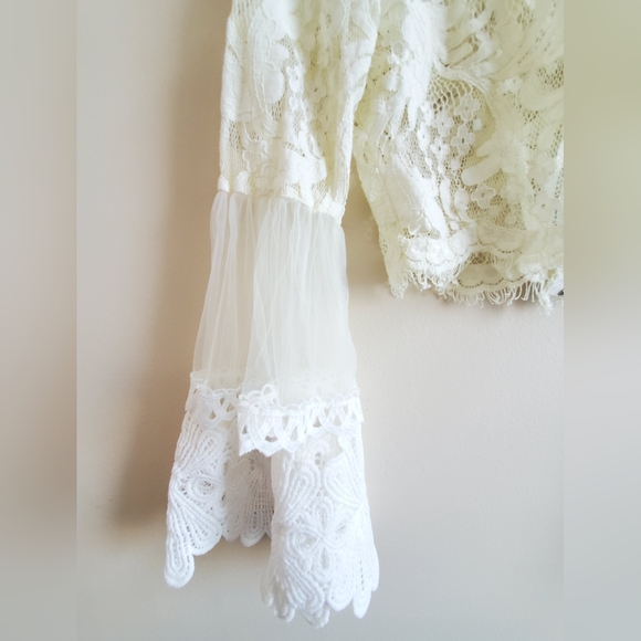 Lace Crop Top with Tulle Bell Sleeves - Picture 7 of 9